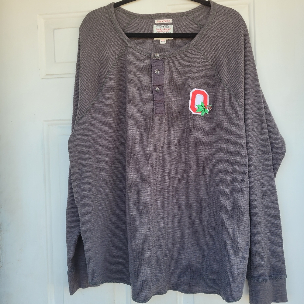 Lucky Brand Henley Mens XXL Gray Thermal Long Sleeve Cotton Lived In Waffle Knit